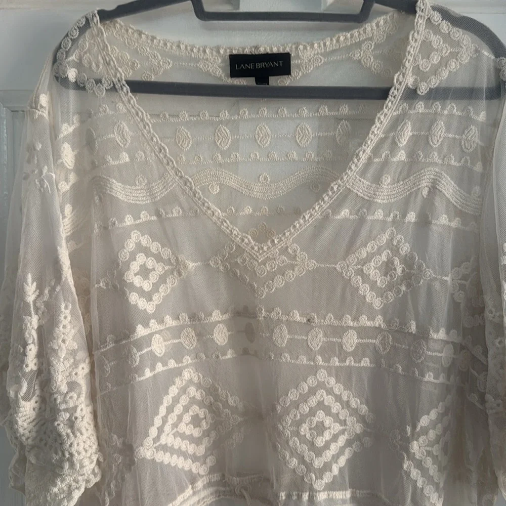 Lane Bryant Cream Lace Overlay Blouse or coverup - Picture 2 of 5